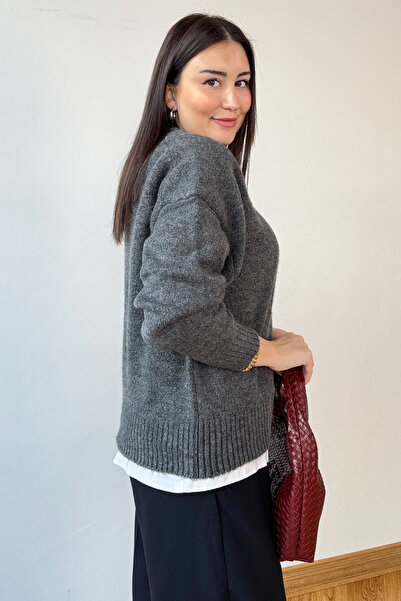 Cappmoda Trk-8181 Smoked Crew Neck Knitwear College Sweater