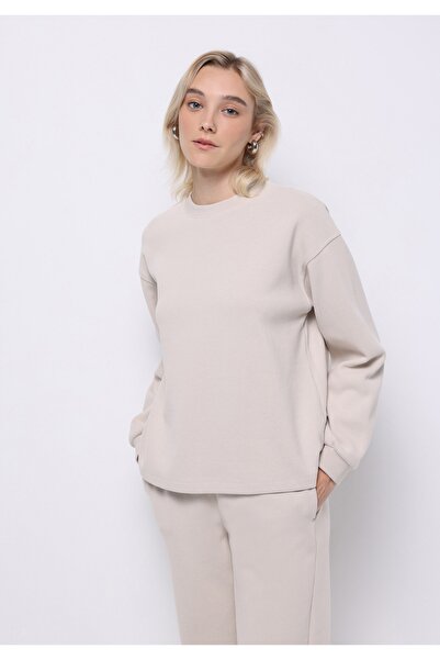 Colin's Regular Fit Yuvarlak Yaka Düz Kadın Bej Sweatshirt