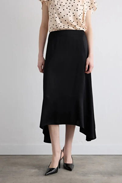 Gusto Asymmetrical Cut Satin Skirt - Black