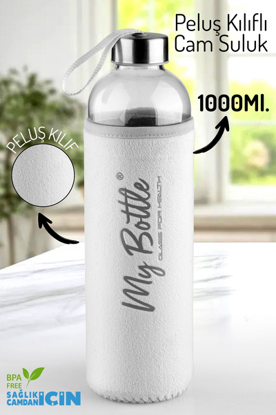 Nandy Home 1 Lt Cam Su Şişesi – Peluş Kılıflı, Taşıma İpli, Dayanıklı Suluk – My Bottle