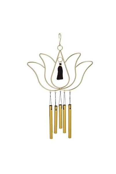 SHOPIENS Wind Chimes with Golden Metal Lotus Flower Design and 5 Flutes for B...