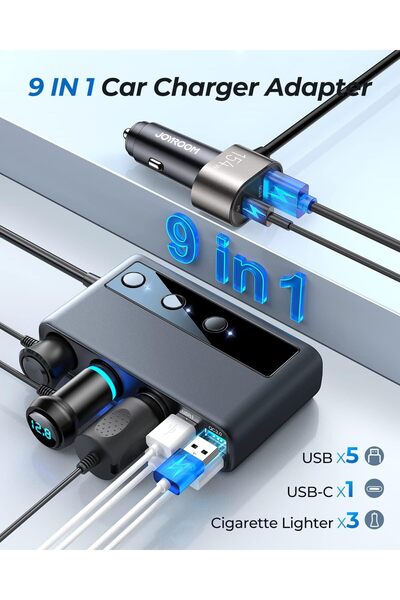 Joyroom 9-in-1 154W Car Charger Adapter (PD & QC3.0, 12V/24V, Independent Switches)