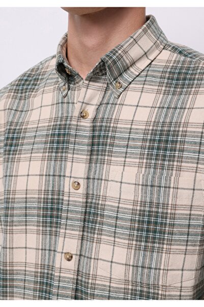 Colin's Regular Fit Shirt Neck Ekoseli Erkek Bej Uzun Kol Gömlek