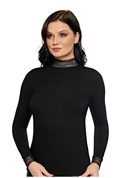 Belinay Μπλούζα με μακριά μανίκια και Δαντέλα με στρογγυλή λαιμόκοψη