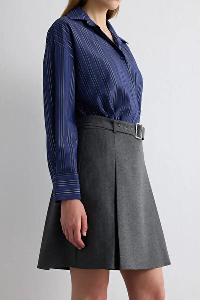 Gusto Balıksırtı Kemerli Mini Etek - Gri