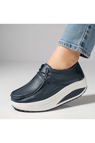 Modlet.ro Women's blue platform casual shoes made of leather MOD10096