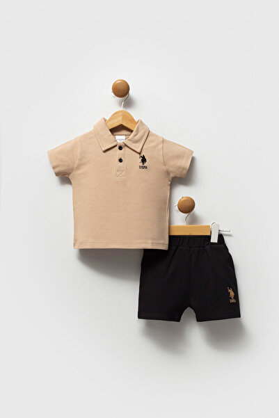U.S. Polo Assn. طقم تي شيرت للأطفال الذكور باللون البيج