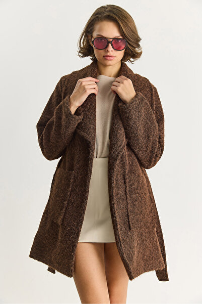 Bianco Lucci Kadın Kruvaze Yaka Astarlı Kuşak Bağlamalı Kırçıllı Kaşe Kaban 99002 60283566