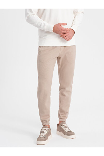 OMBRE CARROT men's structured knit sweatpants - beige V2 OM-PASK-0143