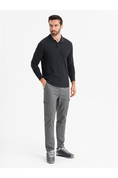 OMBRE Pánské polo tričko s dlouhým rukávem BASIC - černé V2 OM-POBL-0114 M