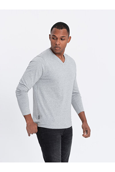 OMBRE Men's unprinted longsleeve with a crew neckline - grey melange V7 OM-LSBL-0108 L