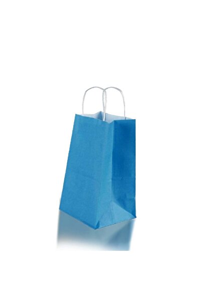 KONTAKTEK Çanta Beyaz Kraft 25x31x12 Cm Burgu Sap Mavi 50 ADET
