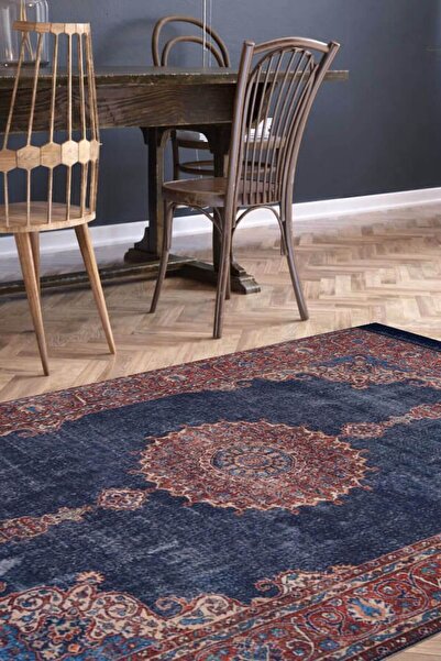 ARTLOOP Vintage Salon Halısı, Blues Şönil Dokuma |pamuk-polyester| Lacivert H...