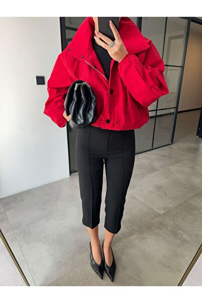 BB Bensu Buyruk KIRMIZI DİK YAKA BOMBER CEKET