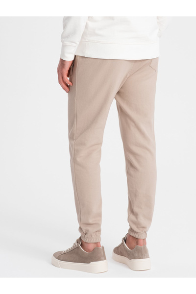 OMBRE CARROT men's structured knit sweatpants - beige V2 OM-PASK-0143