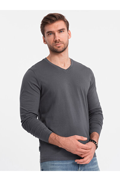 OMBRE Men's unprinted longsleeve with a v-neck - graphite V4 OM-LSBL-0108 L