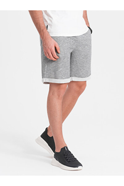 OMBRE Pánské kraťasy LOOSE FIT z melanžové tkaniny - šedé V6 OM-SRSK-0116 3XL