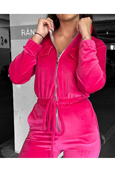 BiaBella Salopeta din catifea roz fucsia