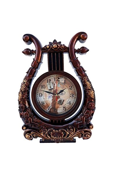 velve Decoratiune ceas de perete in forma de harpa, Maro inchis, 26x37cm, maro inchis