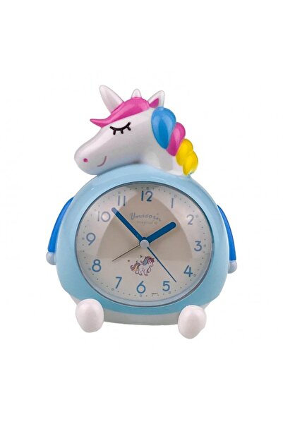 velve Ceas de Masa Decorativ Analog, cu muzica si lumini, Unicorn, Albastru, 15x17 cm, Albastru