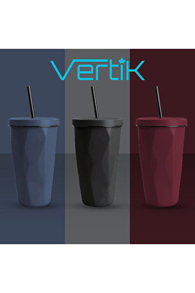 Vertik كوب ستانلس ستيل للمشروبات الباردة 480 مل مع مصاصة