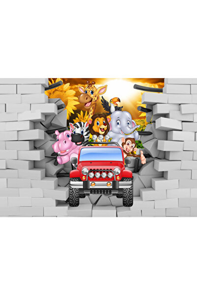 VIODESIGN Fototapet copii Animale in Masina, autoadeziv, 120x200 cm