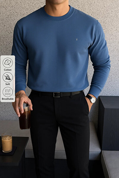 COMBİNE MİCHAİL Erkek Kışlık Salaş Basic İndigo Sweatshirt