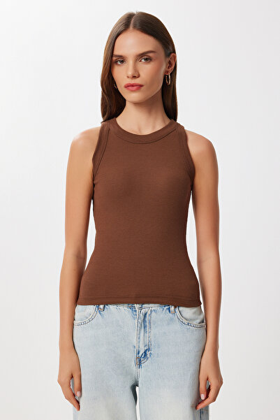 Lovelyİstanbul 2-Pack Ribbed Knitted Undershirt Len0041 Brown Biscuit