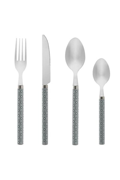 SHOPIENS Set 12 cutlery from stainless steel with plastic handle and white flowers, 21 cm