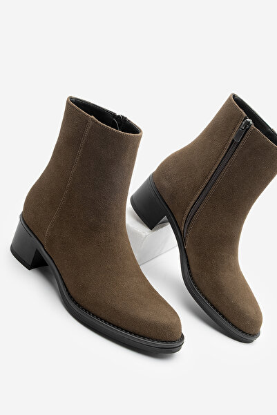 Marjin Kadın Fermuarlı Kalın Topuk Günlük Bot Zuvita Kahve Süet