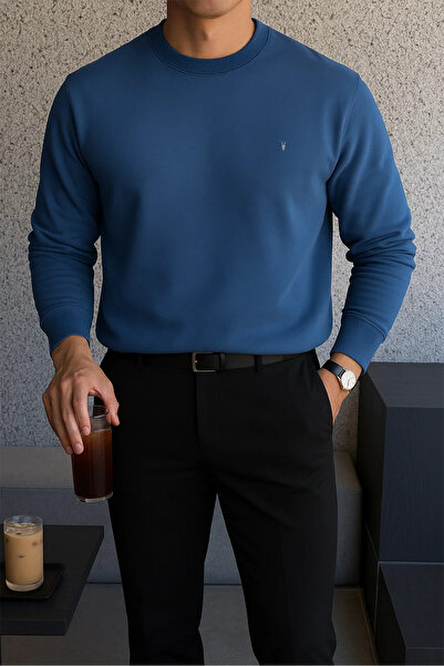 COMBİNE MİCHAİL Erkek Kışlık Salaş Basic İndigo Sweatshirt