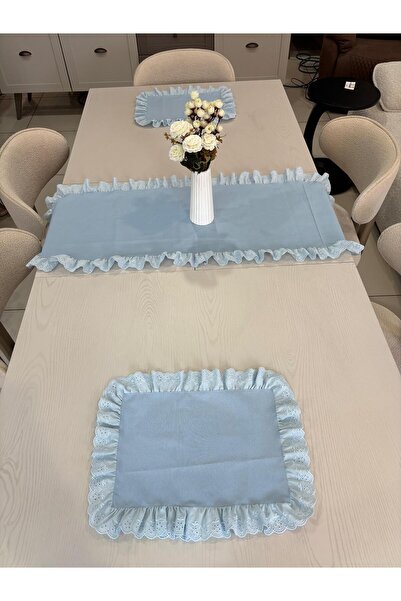 NURGİTA HOME 3-предметний набір з рюшами 2 американської сервірувальної тарілки + 1 скатертина з рюшами