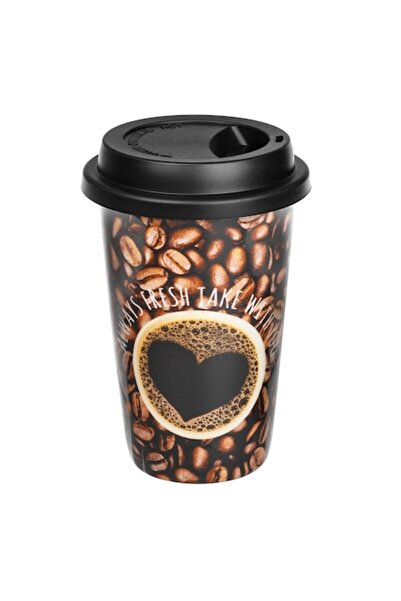 SHOPIENS Ceașcă nouă Bone Shopiens® neagră cu model boabe de cafea și capac d...