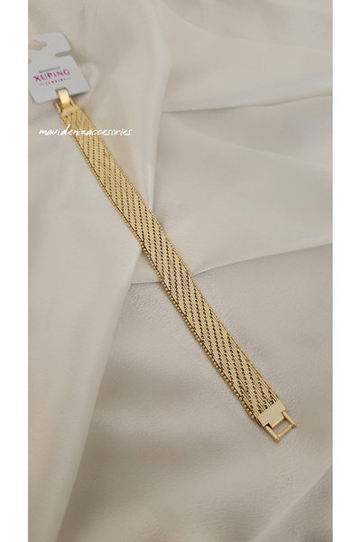 m mavi deniz accesories Xuping Bileklik Geniş Örgü Dokulu Altın Renk Kadın Bi...