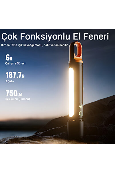 Cevval X725 Çok Fonksiyonlu Şarjlı Kamp El Feneri | 750 Lm LED, Yan Lamba, Su Geçirmez, Powerbank