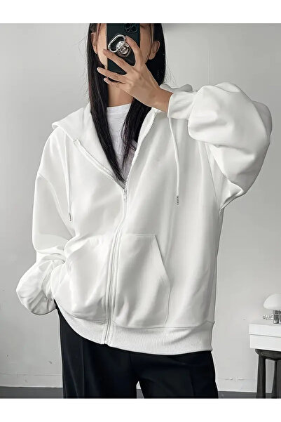 Karatopak Kapüşonlu Unisex Fermuarlı Sweatshirt / Hırka