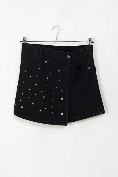 RAPAPA Girl's Black Denim Shorts Skirt - 0708