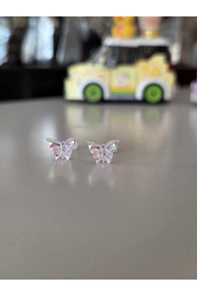 AyShope Antialerjik Şeffaf Uçlu Bioplast Kelebek Desenli Silikon Küpe