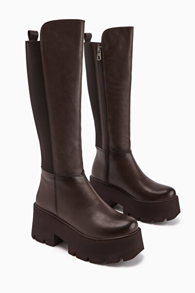 Limoya Sannah Kahve Platform Topuklu Kadın Çizme