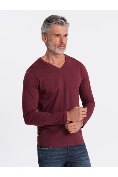 OMBRE Men's unprinted longsleeve with a crew neckline - maroon V8 OM-LSBL-0108 XXL