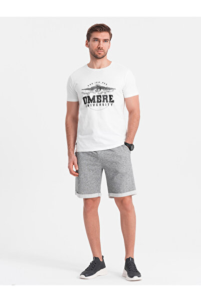 OMBRE Pánské kraťasy LOOSE FIT z melanžové tkaniny - šedé V6 OM-SRSK-0116 3XL