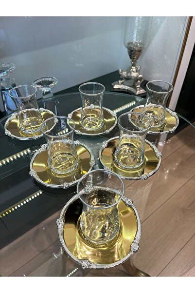 P&ORA PREMIUM KITCHEN PRODUCTS Gold Silver Detailled Tea Set for 6 Person