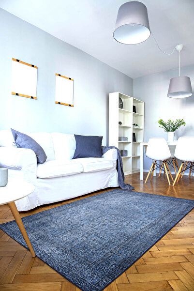 ARTLOOP Dorian Eskitme Desenli Dokuma Taban Dekoratif Lacivert Halı AL 138