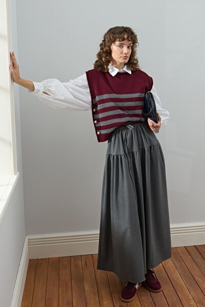 Ceylan Otantik Burgundy Sweater with Stripe Detail