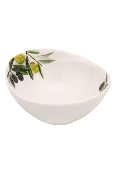 SHOPIENS Oval White Porcelain Bowl with Olive Print, 120 ml