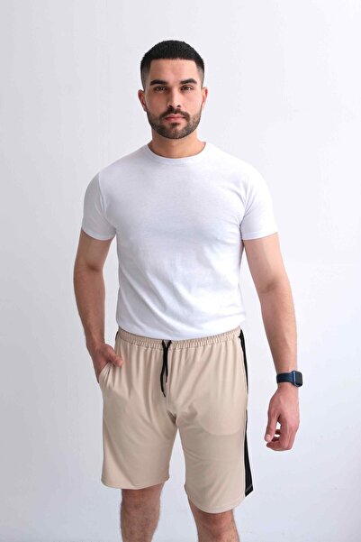 Behind Look Regular Fit Seasonal Waist-Tied Partially Beige Men's Shorts