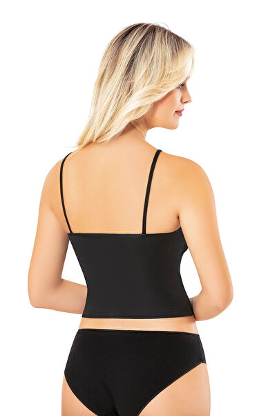 Selkar Global Women's Padded Diving Fabric-Transparent Neckline Thin Strap Black Crop 6-Piece - Black - Selkrkou-6M80E2-Si