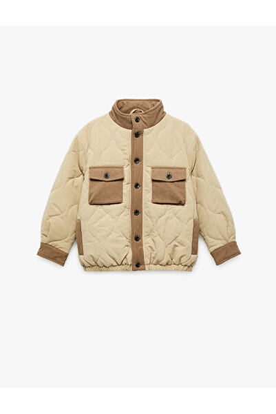 Koton Long Sleeve Pocket Detailed Stand Collar Quilted Jacket