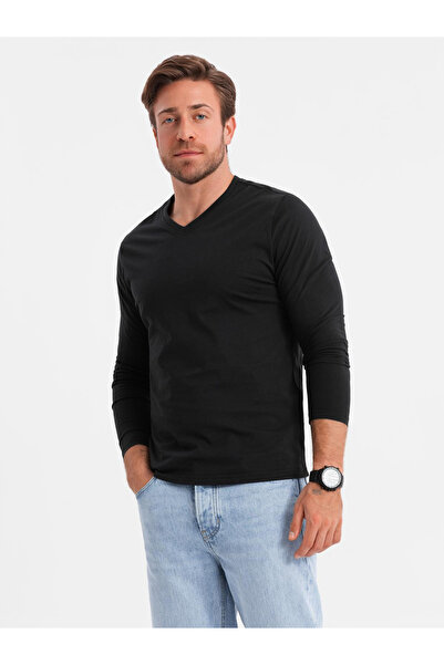 OMBRE Ανδρικό μακρυμάνικο χωρίς στάμπα με στρογγυλή λαιμόκοψη - μαύρο V6 OM-LSBL-0108 L