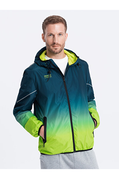 OMBRE Men's sports jacket with reflectors - turquoise and lime green V1 OM-JANP-0105